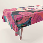Roses Bloom Every Time I Think of You, Flowers Floral Woman Face, Feminine Chic Pink Nature Fashion Beauty, Vintage Female Eclectic Bohemian Painting  Tablecloth Gallery Image 1