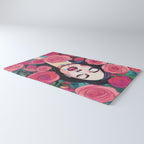 Roses Bloom Every Time I Think of You, Flowers Floral Woman Face, Feminine Chic Pink Nature Fashion Beauty, Vintage Female Eclectic Bohemian Painting  Rug Gallery Image 3