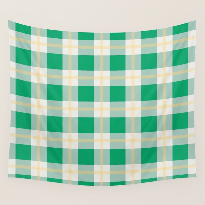 green vintage gingham  Wall Tapestry Gallery Image 1