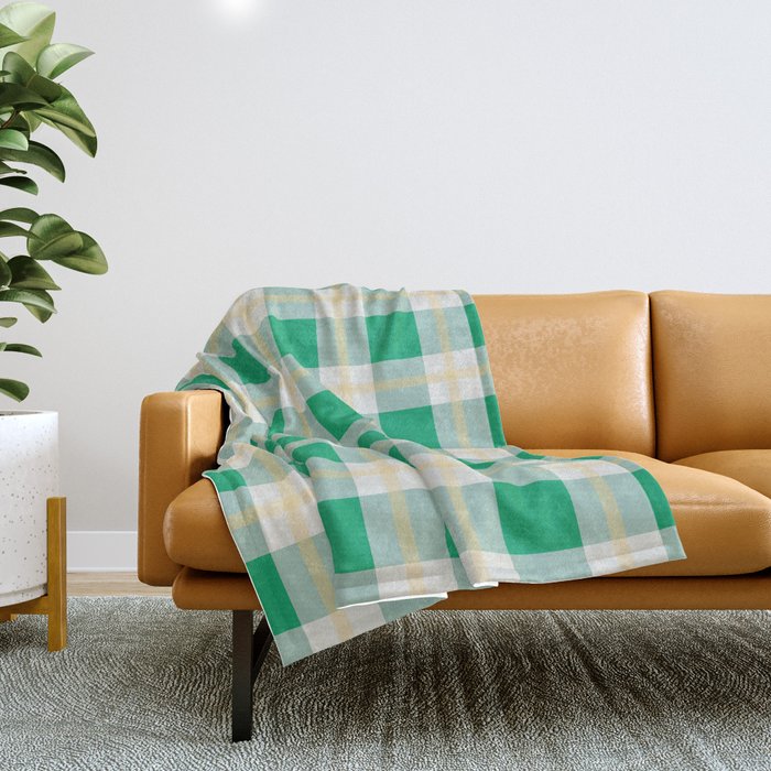 green vintage gingham  Throw Blanket Gallery Image 1