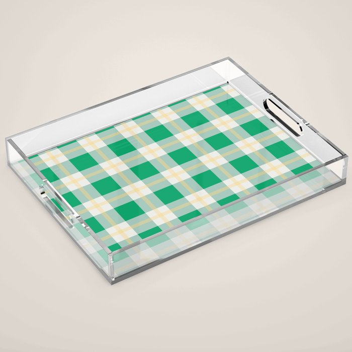 green vintage gingham  Acrylic Tray Gallery Image 1