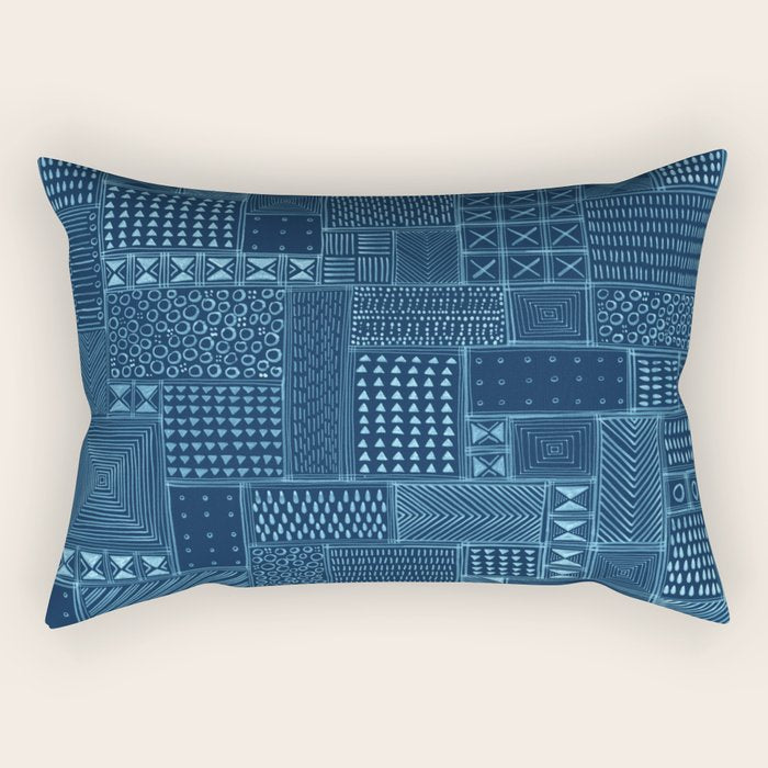 African Indigo Tribal Mud Cloth Rectangular Pillow Gallery Image 1