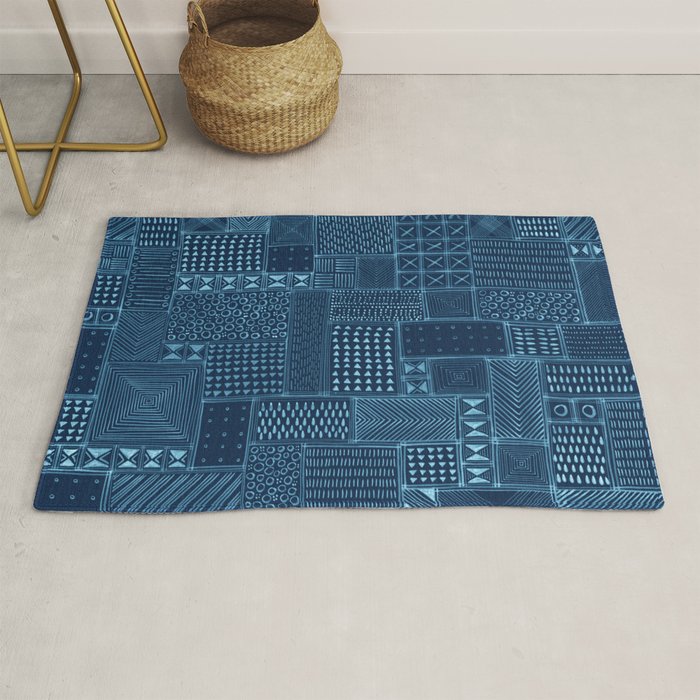 African Indigo Tribal Mud Cloth Rug Gallery Image 1