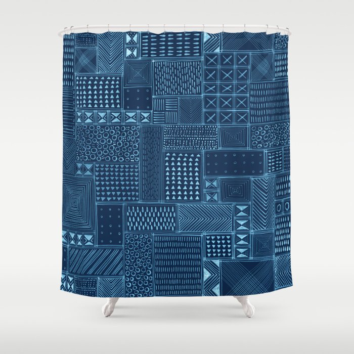 African Indigo Tribal Mud Cloth Shower Curtain Gallery Image 1