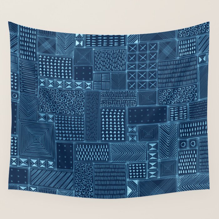 African Indigo Tribal Mud Cloth Wall Tapestry Gallery Image 1