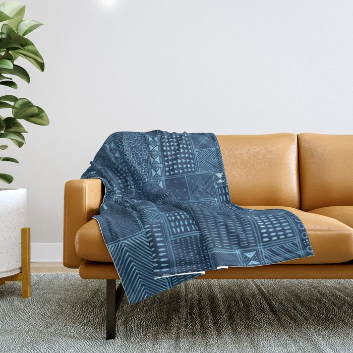 African Indigo Tribal Mud Cloth Throw Blanket Gallery Image 1