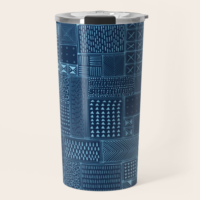 African Indigo Tribal Mud Cloth Travel Mug Gallery Image 1
