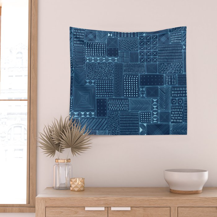 African Indigo Tribal Mud Cloth Wall Tapestry Gallery Image 2