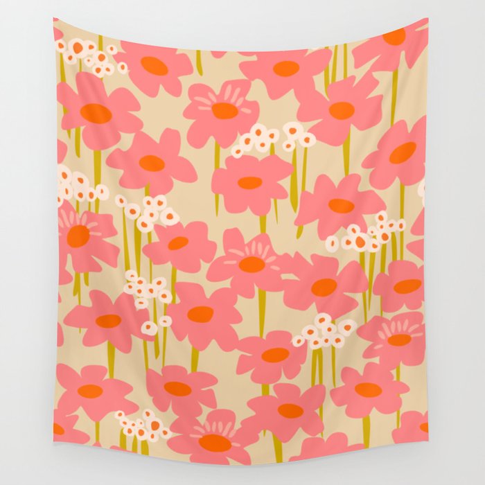 Relax in your summer meadow - floral shapes pattern Wall Tapestry Gallery Image 1