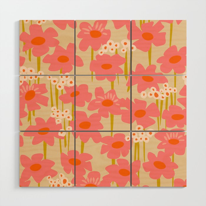 Relax in your summer meadow - floral shapes pattern Wood Wall Art Gallery Image 1