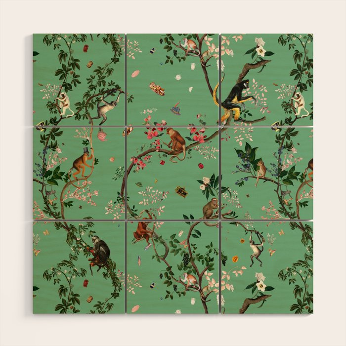 Monkey World Green Wood Wall Art