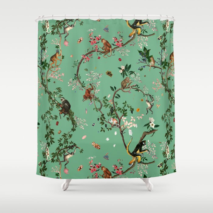 Monkey World Green Shower Curtain Gallery Image 1