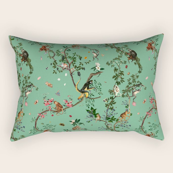 Monkey World Green Rectangular Pillow Gallery Image 1