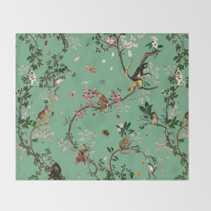 Monkey World Green Throw Blanket Gallery Image 2