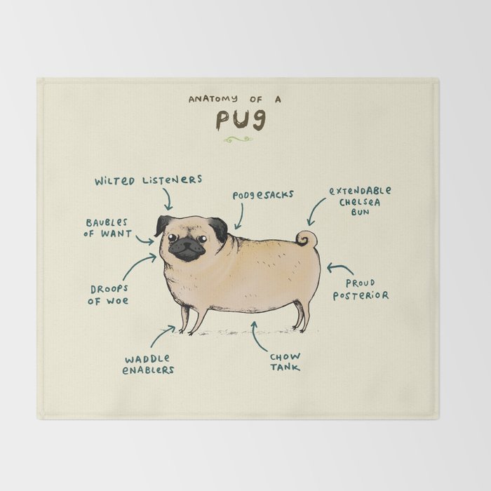 Anatomy of a Pug Throw Blanket Gallery Image 2