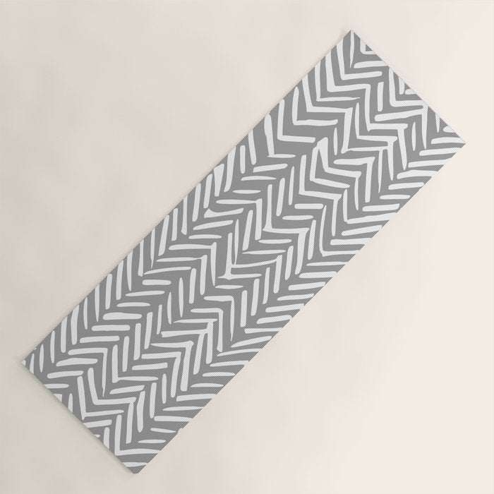 Abstract Herringbone Pattern, Rustic, Gray and White Yoga Mat Gallery Image 1
