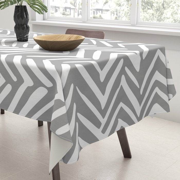 Abstract Herringbone Pattern, Rustic, Gray and White Tablecloth Gallery Image 3
