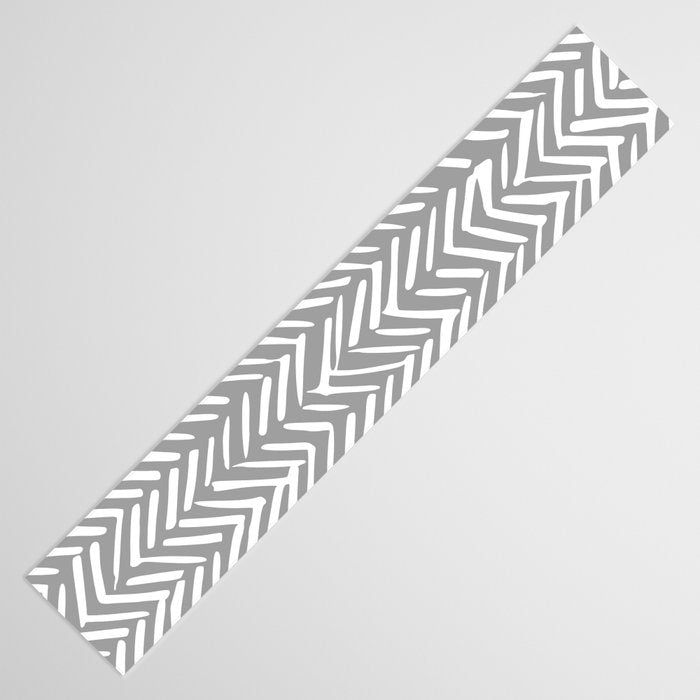 Abstract Herringbone Pattern, Rustic, Gray and White Table Runner Gallery Image 3