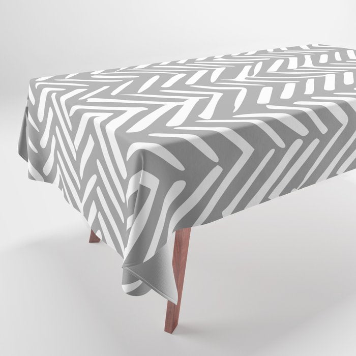 Abstract Herringbone Pattern, Rustic, Gray and White Tablecloth Gallery Image 1