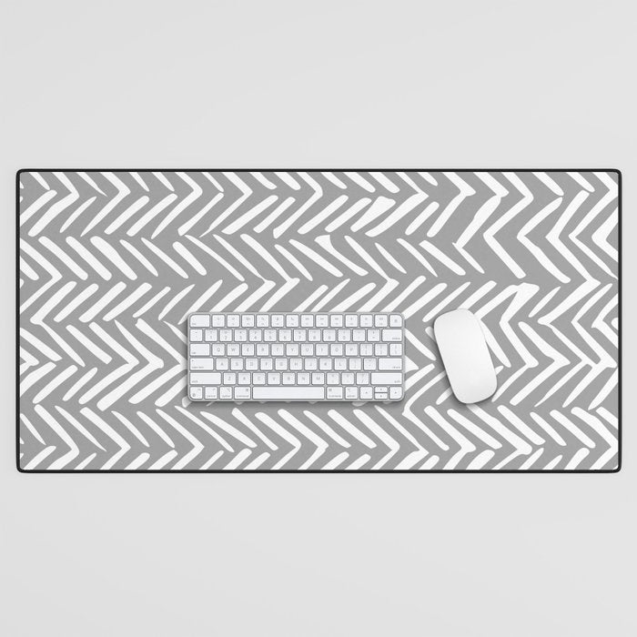 Abstract Herringbone Pattern, Rustic, Gray and White Desk Mat Gallery Image 1
