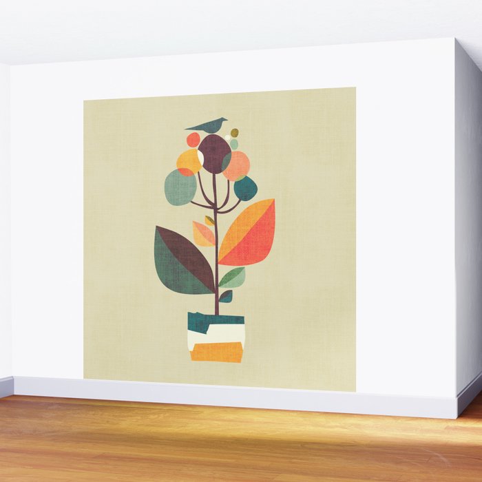 Potted plant with a bird Wall Mural Gallery Image 2