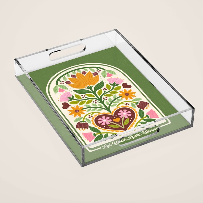 Let your Love Bloom Floral Folk Art Acrylic Tray Gallery Image 1