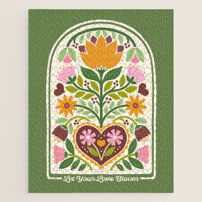 Let your Love Bloom Floral Folk Art Jigsaw Puzzle Gallery Image 1