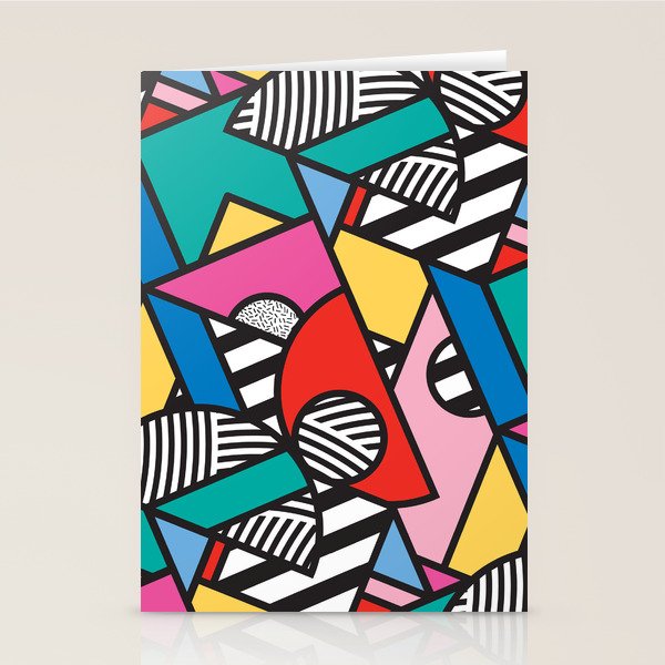 Colorful Memphis Milano Modern Geometric Shapes - 80s 90s retro electroclash pop art Aztec Stationery Card Gallery Image 1