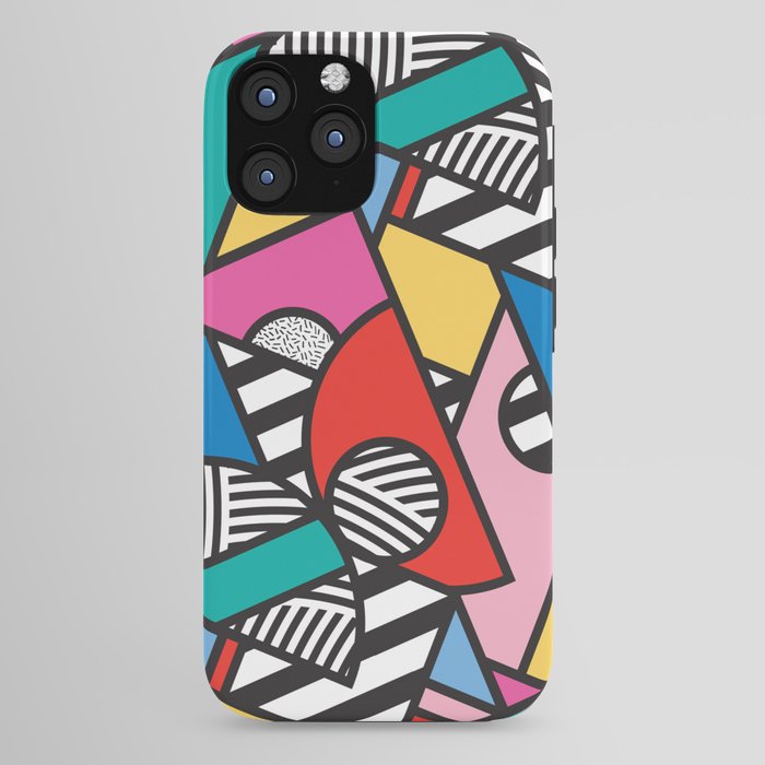 Colorful Memphis Milano Modern Geometric Shapes - 80s 90s retro electroclash pop art Aztec iPhone Case Gallery Image 44