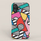 Colorful Memphis Milano Modern Geometric Shapes - 80s 90s retro electroclash pop art Aztec iPhone Case Gallery Image 1