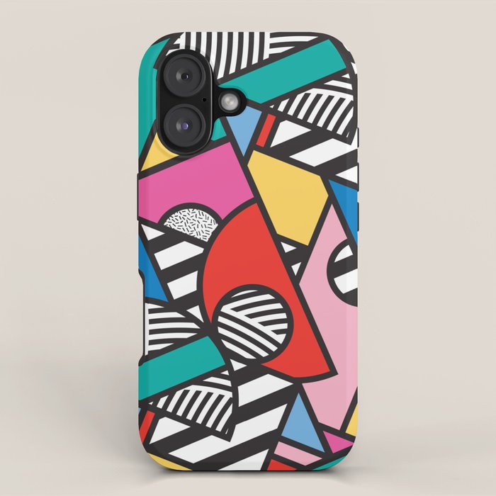 Colorful Memphis Milano Modern Geometric Shapes - 80s 90s retro electroclash pop art Aztec iPhone Case Gallery Image 1