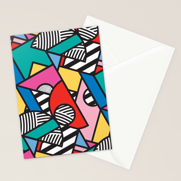 Colorful Memphis Milano Modern Geometric Shapes - 80s 90s retro electroclash pop art Aztec Stationery Card Gallery Image 2