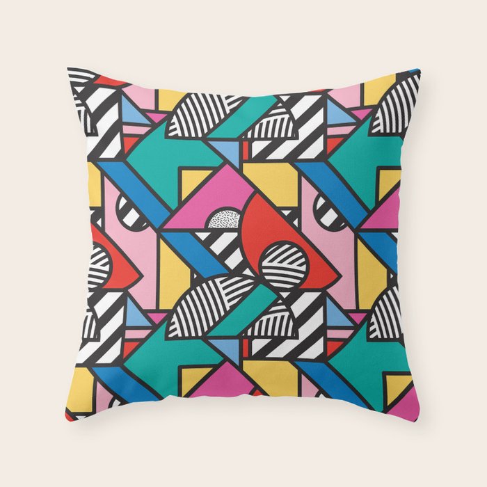 Colorful Memphis Milano Modern Geometric Shapes - 80s 90s retro electroclash pop art Aztec Throw Pillow Gallery Image 1
