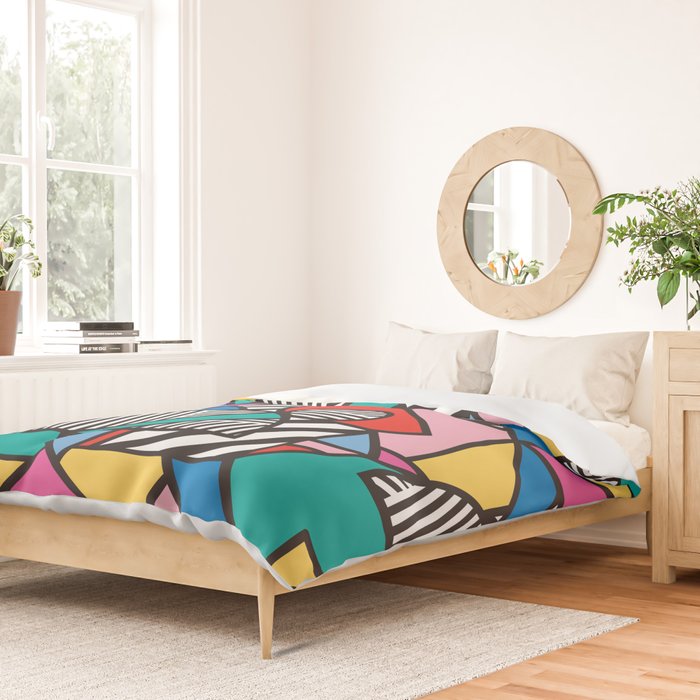 Colorful Memphis Milano Modern Geometric Shapes - 80s 90s retro electroclash pop art Aztec Duvet Cover Gallery Image 2