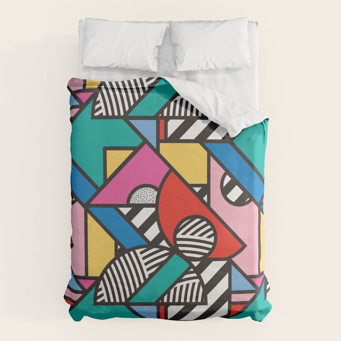 Colorful Memphis Milano Modern Geometric Shapes - 80s 90s retro electroclash pop art Aztec Duvet Cover Gallery Image 6