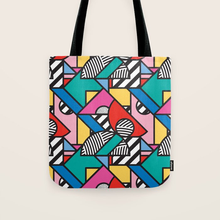 Colorful Memphis Milano Modern Geometric Shapes - 80s 90s retro electroclash pop art Aztec Tote Bag Gallery Image 1