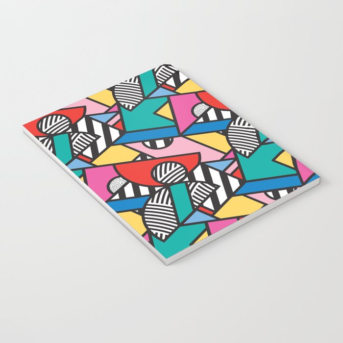 Colorful Memphis Milano Modern Geometric Shapes - 80s 90s retro electroclash pop art Aztec Notebook Gallery Image 3