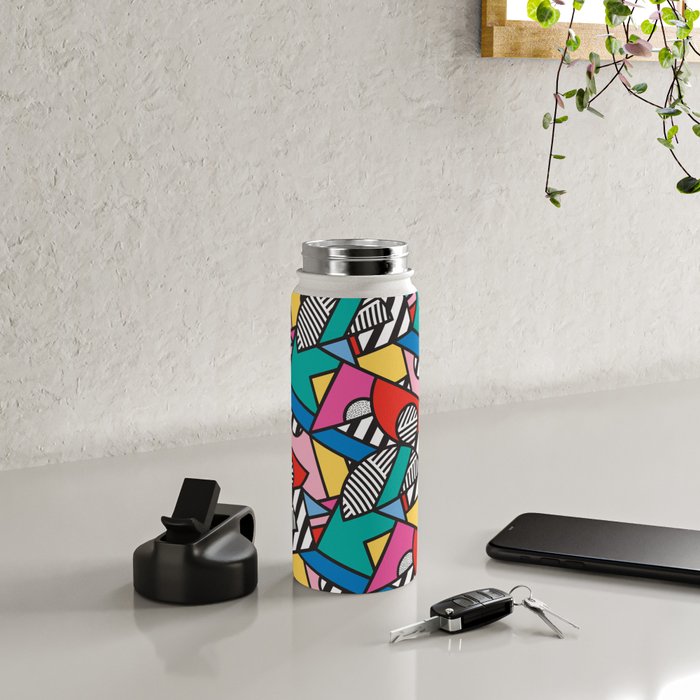 Colorful Memphis Milano Modern Geometric Shapes - 80s 90s retro electroclash pop art Aztec Water Bottle Gallery Image 4