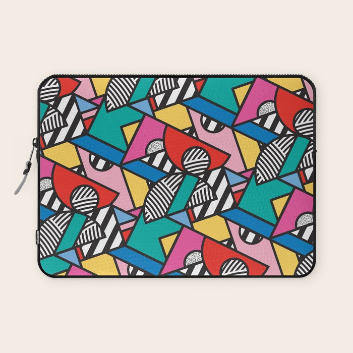 Colorful Memphis Milano Modern Geometric Shapes - 80s 90s retro electroclash pop art Aztec Laptop Sleeve Gallery Image 1