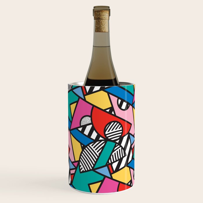 Colorful Memphis Milano Modern Geometric Shapes - 80s 90s retro electroclash pop art Aztec Wine Chiller Gallery Image 1