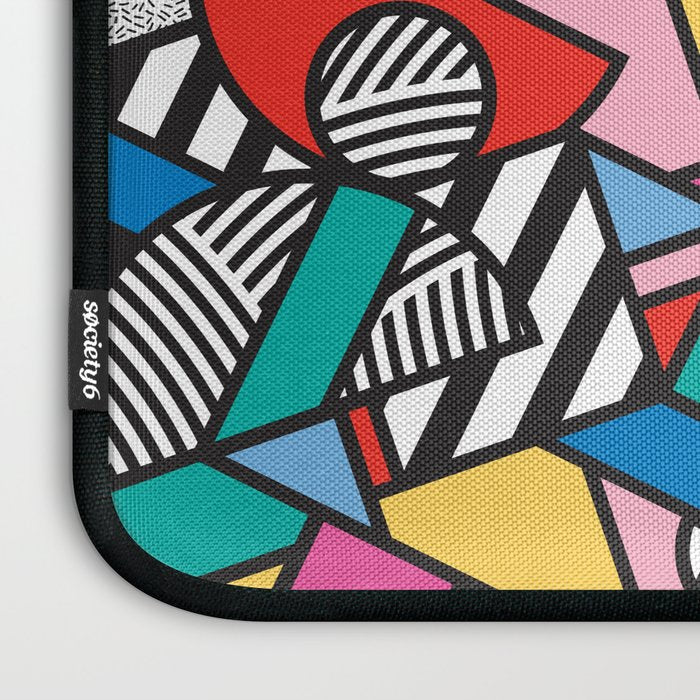 Colorful Memphis Milano Modern Geometric Shapes - 80s 90s retro electroclash pop art Aztec Laptop Sleeve Gallery Image 3