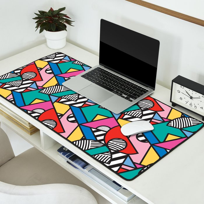 Colorful Memphis Milano Modern Geometric Shapes - 80s 90s retro electroclash pop art Aztec Desk Mat Gallery Image 2