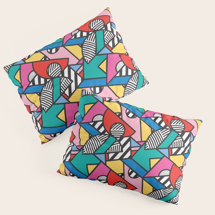 Colorful Memphis Milano Modern Geometric Shapes - 80s 90s retro electroclash pop art Aztec Pillow Sham Gallery Image 3