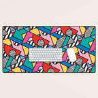 Colorful Memphis Milano Modern Geometric Shapes - 80s 90s retro electroclash pop art Aztec Desk Mat Gallery Image 1