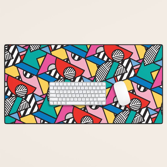 Colorful Memphis Milano Modern Geometric Shapes - 80s 90s retro electroclash pop art Aztec Desk Mat Gallery Image 1