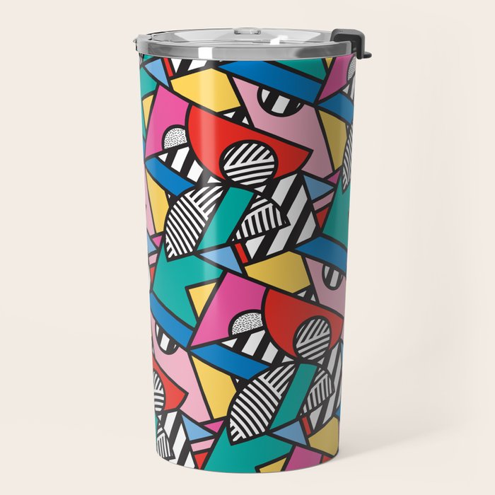 Colorful Memphis Milano Modern Geometric Shapes - 80s 90s retro electroclash pop art Aztec Travel Mug Gallery Image 2