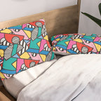 Colorful Memphis Milano Modern Geometric Shapes - 80s 90s retro electroclash pop art Aztec Pillow Sham Gallery Image 2