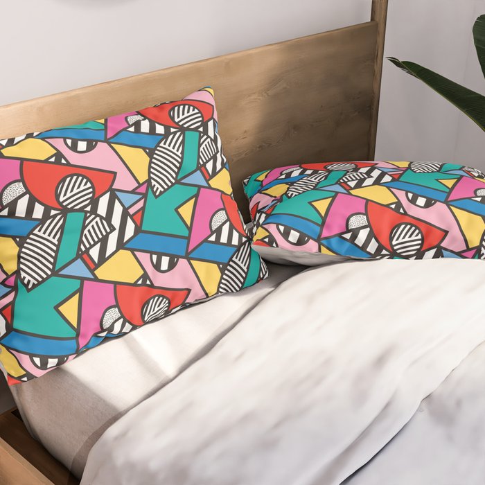 Colorful Memphis Milano Modern Geometric Shapes - 80s 90s retro electroclash pop art Aztec Pillow Sham Gallery Image 2