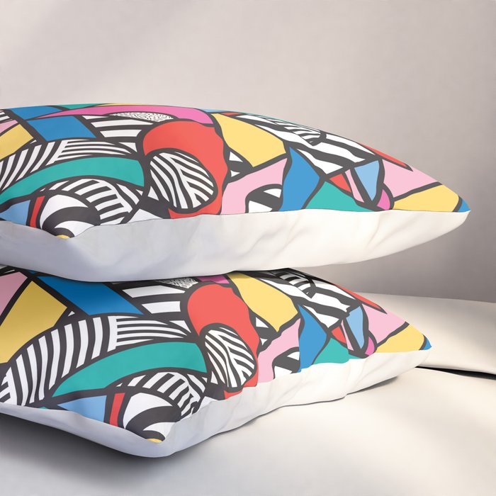 Colorful Memphis Milano Modern Geometric Shapes - 80s 90s retro electroclash pop art Aztec Pillow Sham Gallery Image 3
