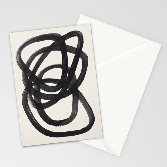 Mid Century Modern Minimalist Abstract Art Brush Strokes Black & White Ink Art Spiral Circles Stationery Card Gallery Image 2